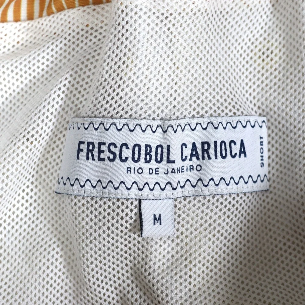 ⁠Frescobol Carioca Mens Swim Shorts Medium M Yellow Geometric Wave Mesh Trunks⁠
